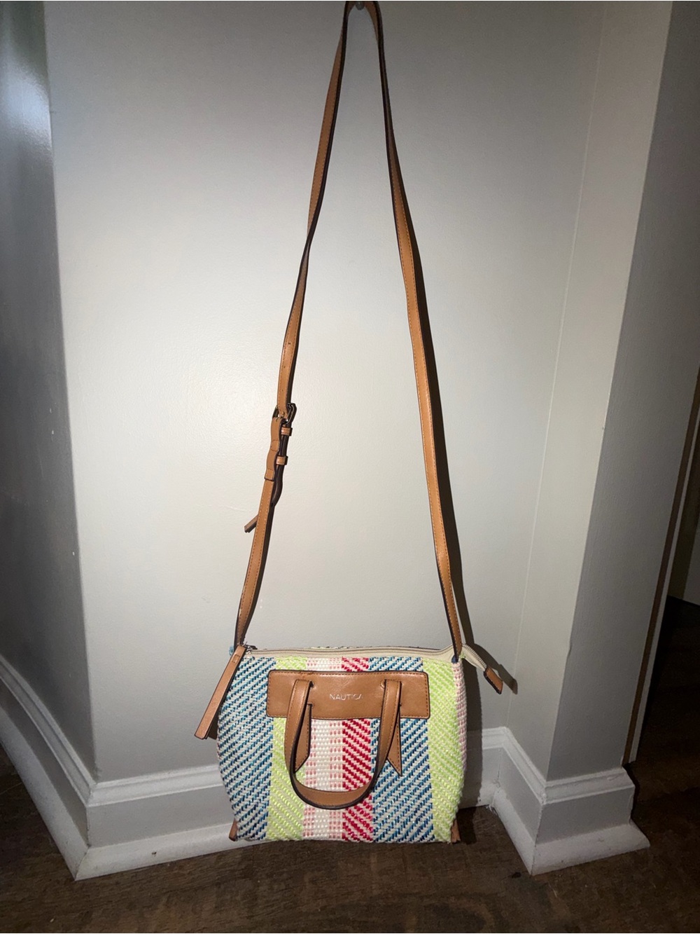 Nautica Multicolor Woven Satchel with Tan Trim - Picture 3 of 5